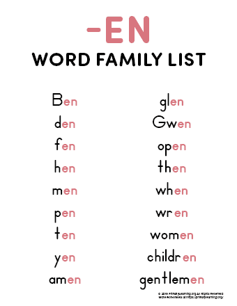 en word family list