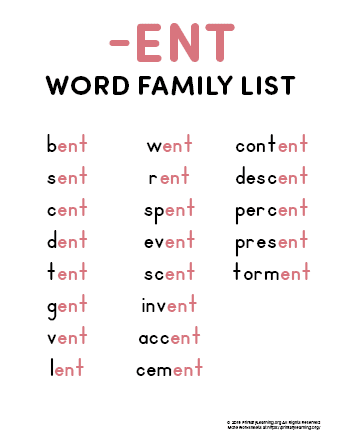ent word family list