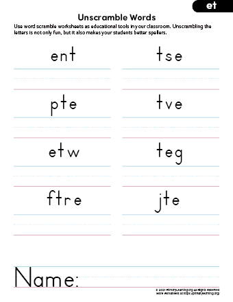 Word Scramble - ET Family Words | PrimaryLearning.Org