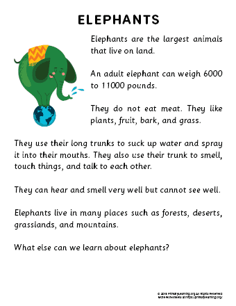 elephant reading passage