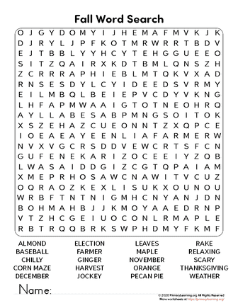 fall word search for kids