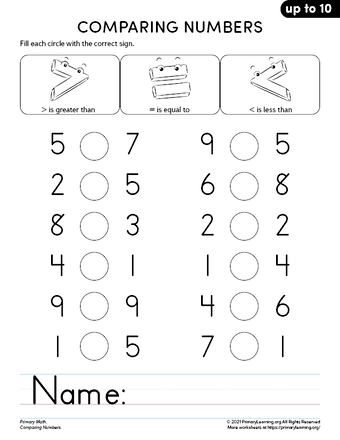 free math worksheets comparing numbers