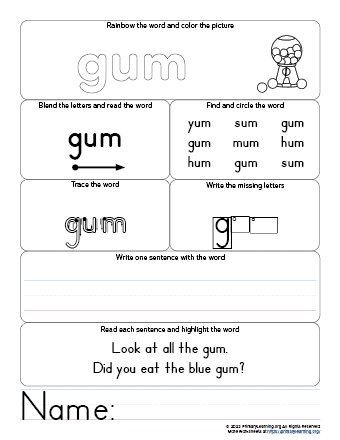 gum worksheet