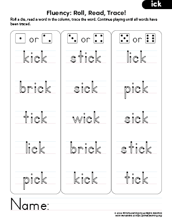 ick word family activities for kindergarten