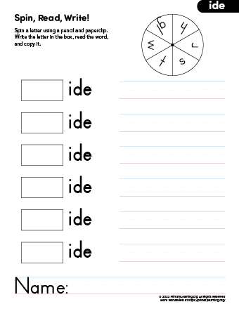 ide word family activity