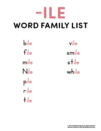 ile word family list
