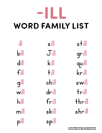 ill word family list