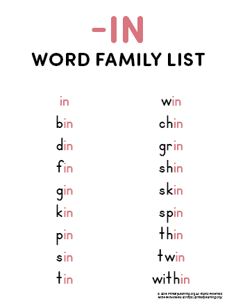 in word family list