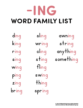 ing word family list