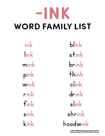 ink word family list
