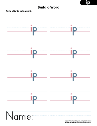 ip word family printables