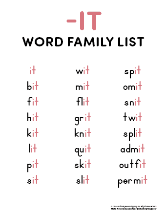 it word family list