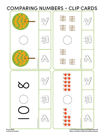 kindergarten comparing numbers clip cards