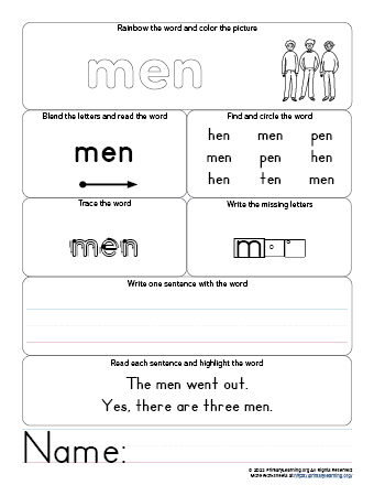 men worksheet