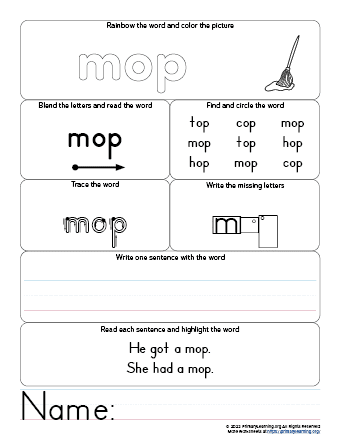 mop worksheet
