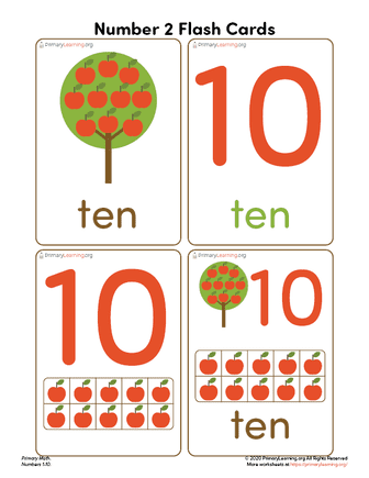number ten flash cards