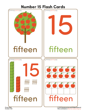 number fifteen flash cards