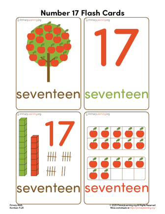 number seventeen flash cards