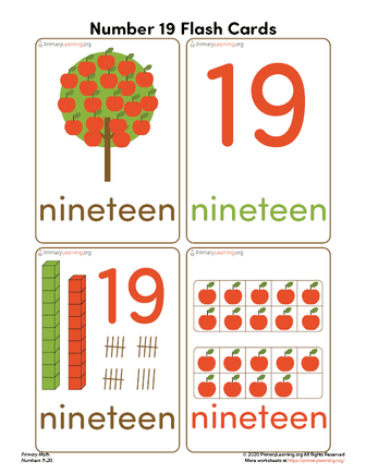number nineteen flash cards