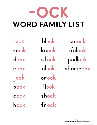 ock word family list