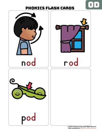 od word family flash cards