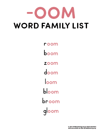 oom word family list