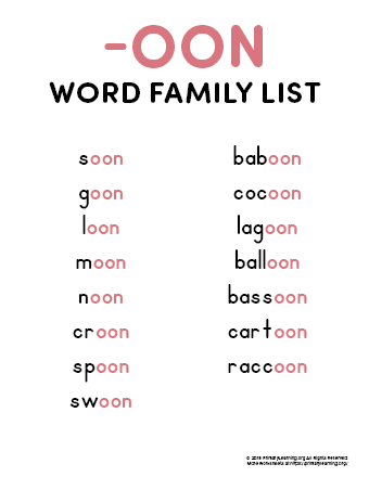 oon word family list