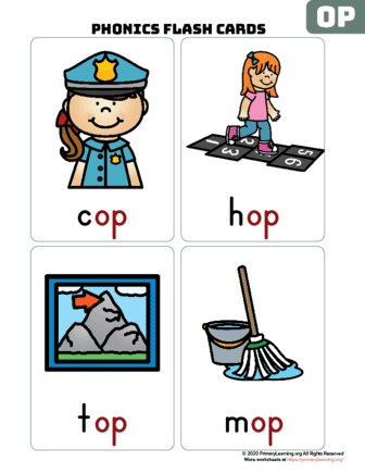 op word family flash cards