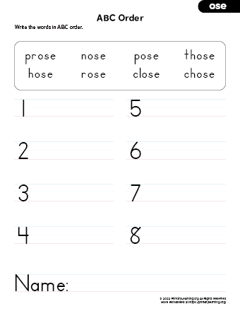 ose word family sort