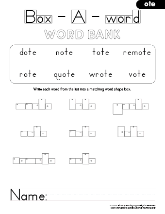 ote family words kindergarten