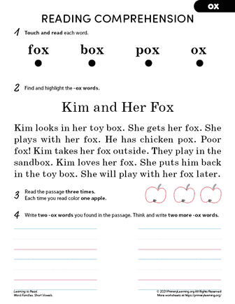 ox word family reading comprehension