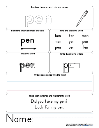 pen worksheet