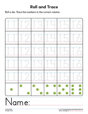 roll and trace number worksheet