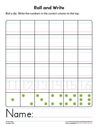 roll and write number worksheet