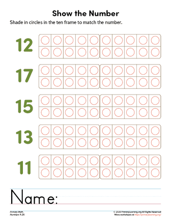 kindergarten ten frame worksheet
