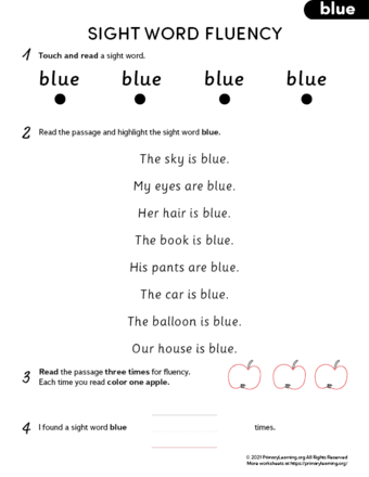 sight word blue fluency