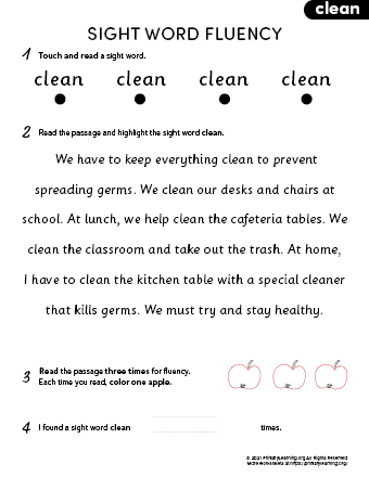 sight word clean fluency