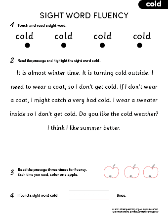 sight word cold fluency