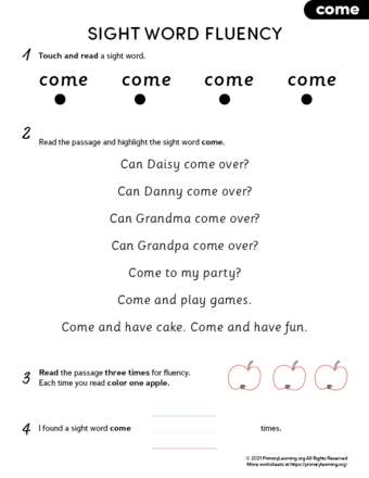 sight word come fluency