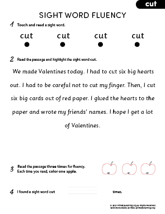 sight word cut fluency