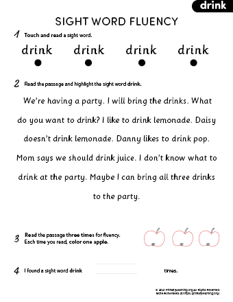 sight word drink fluency