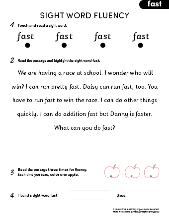 sight word fast fluency