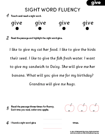 sight word give fluency