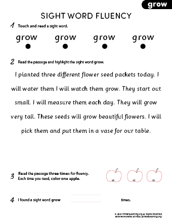sight word grow fluency