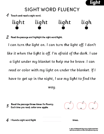 sight word light fluency