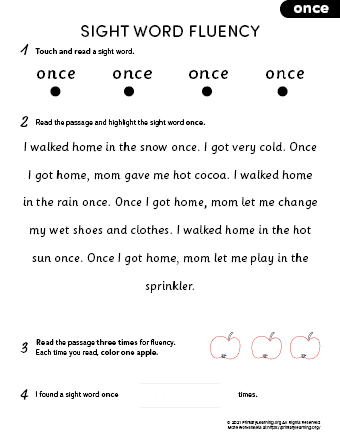 sight word once fluency