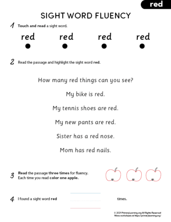 sight word red fluency