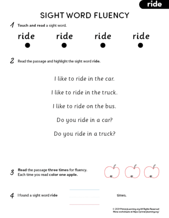 sight word ride fluency