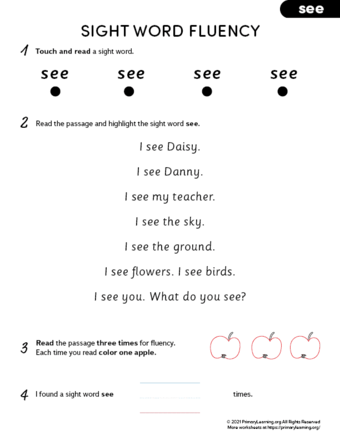 sight word see fluency