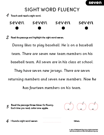 sight word seven fluency